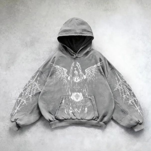 New 2025 Angel Print Hooded Sweatshirt Loose Versatile Top Hot Sale_viptrois.com