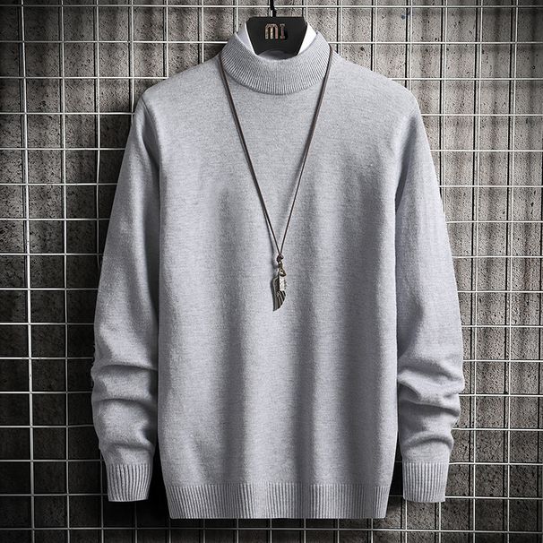 Men's Half-High Collar Sweater – Autumn/Winter Knit Pullover (White, Black, Burgundy, Sizes M-3XL)_viptrois.com