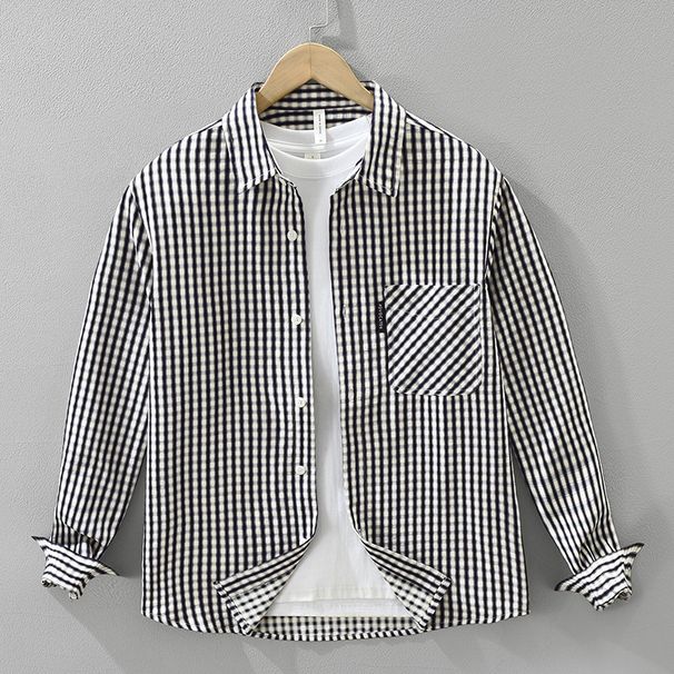 Checkered Long Sleeved Shirt For Men, Fashionable And Versatile, Artistic And Casual Loose Top For Men_viptrois.com