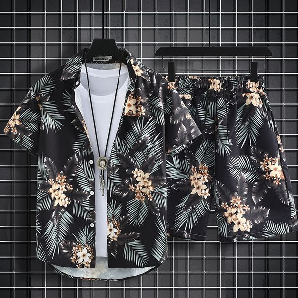Men's Clothing Hawaiian Flower Shirt Men's Loose Large Size Beach Shirt Suit Couple Retro Suit_viptrois.com