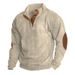 "Men's Corduroy Henley Shirt Long Sleeve Pullover, Casual Loose Fit Button-Up Top With Contrast Trim, Autumn_viptrois.com