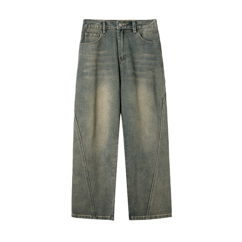 Men's Clothing Split Design Distressed Washed Jeans For Men Spring Style American Trendy Brand Loose Retro Slim Slightly Wide Trousers_viptrois.com