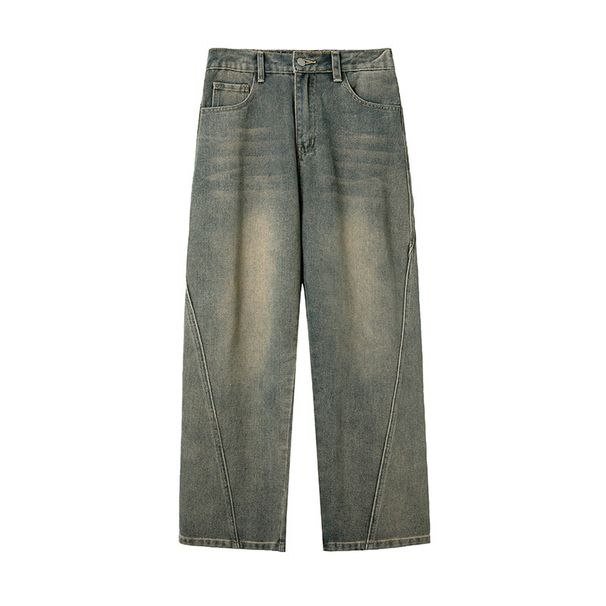 Men's Clothing Split Design Distressed Washed Jeans For Men Spring Style American Trendy Brand Loose Retro Slim Slightly Wide Trousers_viptrois.com