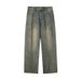 Men's Clothing Split Design Distressed Washed Jeans For Men Spring Style American Trendy Brand Loose Retro Slim Slightly Wide Trousers_viptrois.com