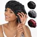 Ladies silk nightcap black satin curly cap Japanese buckle adjustable breathable warm round cap_viptrois.com