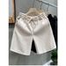 Men's Wheat Patterned Knit Shorts Solid Color Jacquard Design Retro Casual Mid-Length Five Quarter Pants For Students And Young Adults_viptrois.com