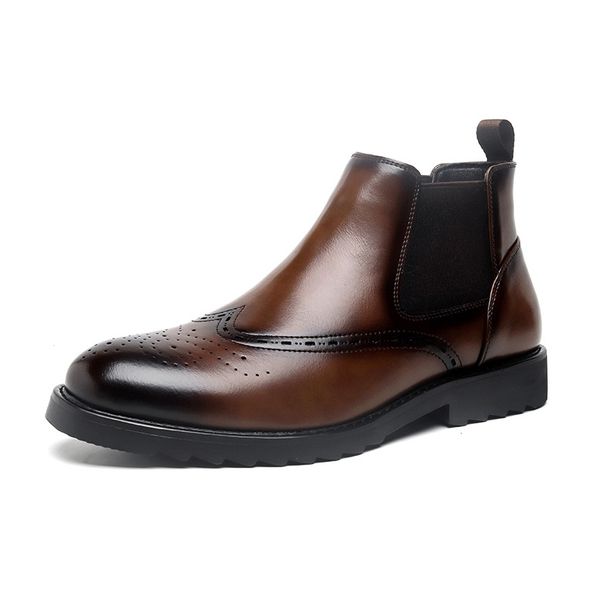 Chelsea Boots Men's Smoke Boots Business Style Martin Boots Platform Height Boots Brock Engraved Leather Shoes_viptrois.com