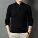 Men's Clothing Cable Knit Zip-Neck Sweater - Casual Pullover For Autumn & Winter | Slim Fit, V-Neck, Long Sleeve | Machine Washable Polyester-Cotton_viptrois.com