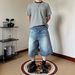 Men's Washed Whiskered Cropped Trousers Style Loose Fit Button Down Distressed Denim Shorts_viptrois.com