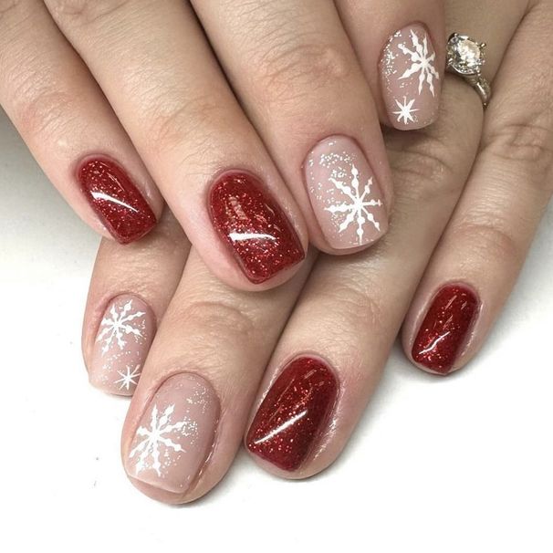 Short Glitter Square Armor Snowflake Red 2024 New Christmas Wear Armor Removable All-match 24 Pieces_viptrois.com