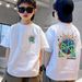 Mother & Kids 100% cotton boy short-sleeved T-shirt 2024 summer new children's Korean version loose handsome tops medium and large children's T-shirt_viptrois.com