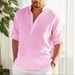 2025 New Men's Linen Long-sleeved Shirt, Loose Fit, Pure Color, Versatile Top_viptrois.com