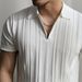 Men's Retro Knit Polo Shirt – Zip-Up Collar, Striped Texture, Breathable & Stretch Fit (Black/White, M-Xxxl)_viptrois.com
