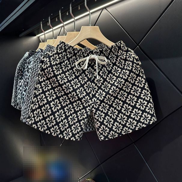 Trendy All Over Houndstooth Print Shorts Casual Straight Leg Five Point Pants Loose Fashionable Beachwear For Men And Women_viptrois.com