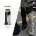 men's and women's urban RO style splicing coated micro-flare stacked wax pants for men and women same style heavy trendy jeans_viptrois.com