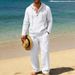 Men's Linen Hawaiian Style Hooded Henley Shirt & Lounge Pants Set | Breathable Resort Wear For Spring Summer Fall_viptrois.com