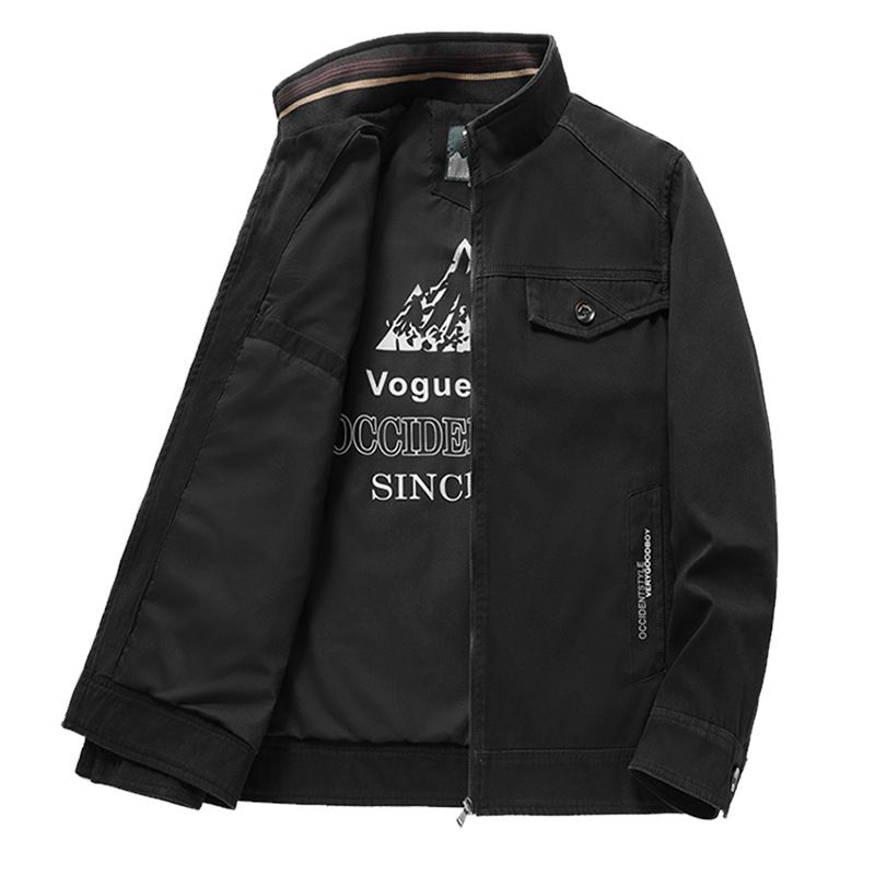 Men’s Lightweight Cotton Jacket – Breathable Stand Collar Zip-Up (Khaki/Olive/White/Black, M-6XL, Relaxed Fit, Travel-Ready)_viptrois.com