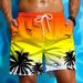 Fashionable Gradient Pattern Beach Shorts For Men, Coconut Tree 3D Printed Swim Trunks, Hawaiian Shorts, Loose Fit_viptrois.com