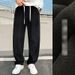 Men's Fleece-Lined Casual Pants - Relaxed Fit Straight Leg Joggers With Pockets, Soft & Warm Winter Trousers For Everyday Wear_viptrois.com