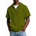 Men's Waffle-Knit Zip-Up Hooded Short Sleeve Sweatshirt With Kangaroo Pocket(Black/White/Gray/Army Green/Orange/Sky Blue/Lavender,S-5XL)_viptrois.com