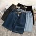 Men's Elastic Waist Denim Shorts Midweight Summer Thin Loose Straight Leg Casual Korean Style Trendy Everyday mid Length Shorts_viptrois.com