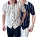 Men's Slim Fit Polo Shirt Short Sleeve Knit Business Casual Stripe Breathable Summer T-Shirt (Black/White, Sizes S-2XL)_viptrois.com