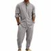 Men's Long Sleeved Linen Shirt Suit Casual Style For Spring And Summer Old Money Trousers_viptrois.com