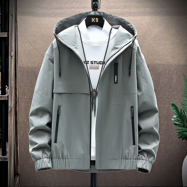 Korean Style Oversized Hooded Jacket For Men – Lightweight Breathable Windbreaker With Zipper Pockets (Black/Khaki/Cream)_viptrois.com