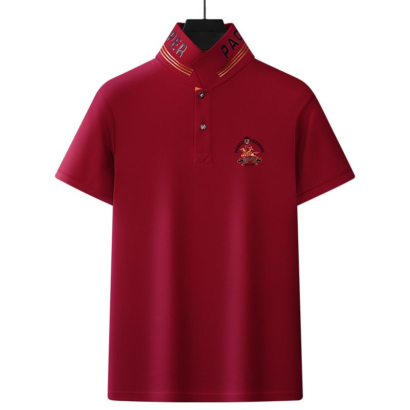Men's Clothing Men's Stand Up Collar Polo Shirt Men's Summer High End Light Luxury Cool Feeling T Embroidery Collar Short Sleeved Men's T Shirt_viptrois.com