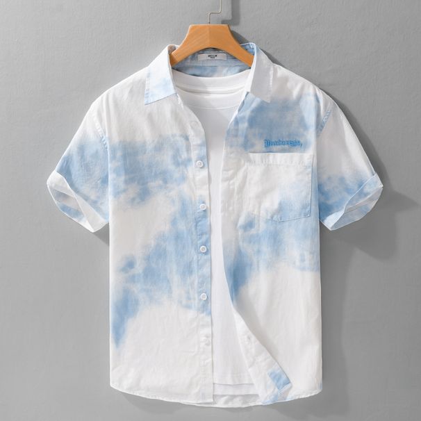 Summer Men's Gradient Color Printed Simple Short Sleeved Shirt Thin Casual Loose Popular Men's Shirt_viptrois.com