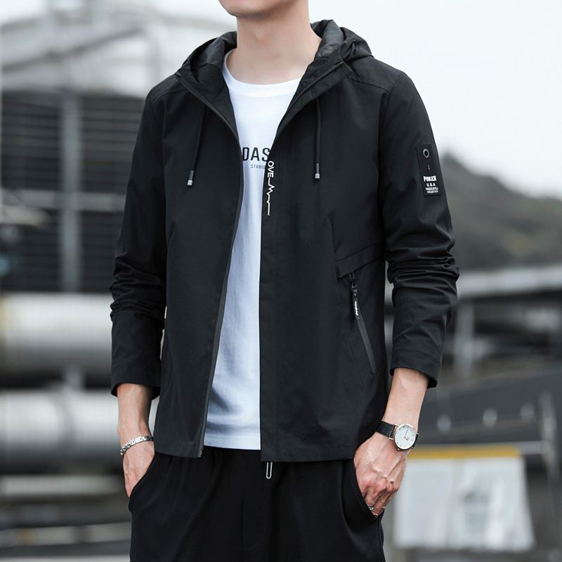 Autumn Hooded Youth Trend, Black Workwear Top, Loose Casual Jacket, Men's Spring And Autumn Styles_viptrois.com