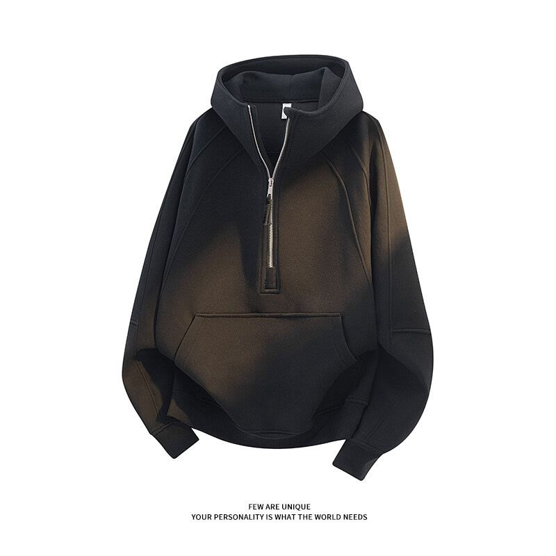 Japanese Minimalist High-Neck Hooded Sweatshirt – Unisex Zip-Up Streetwear Pullover With Oversized Fit, Solid Color Casual Top_viptrois.com