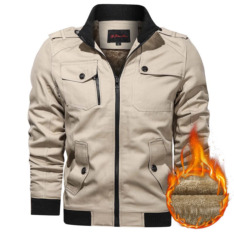 Men's Jacket Korean Version Stand-up Collar Season Thickened Denim Tooling Pure Cotton Jacket On Clothes_viptrois.com