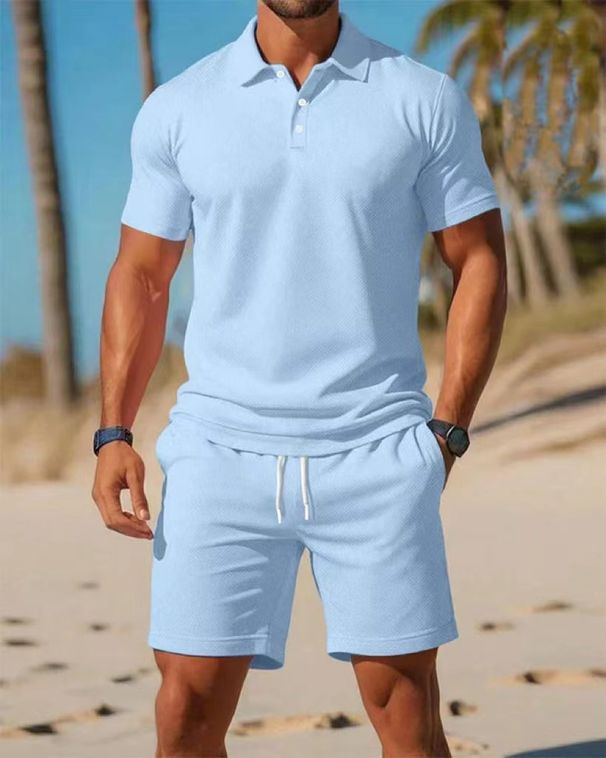 Men's Clothing Cross-border Men's Clothing 2025 Summer Fashion Men's Men's Short-sleeved Solid Color Men's Shirt Suit_viptrois.com