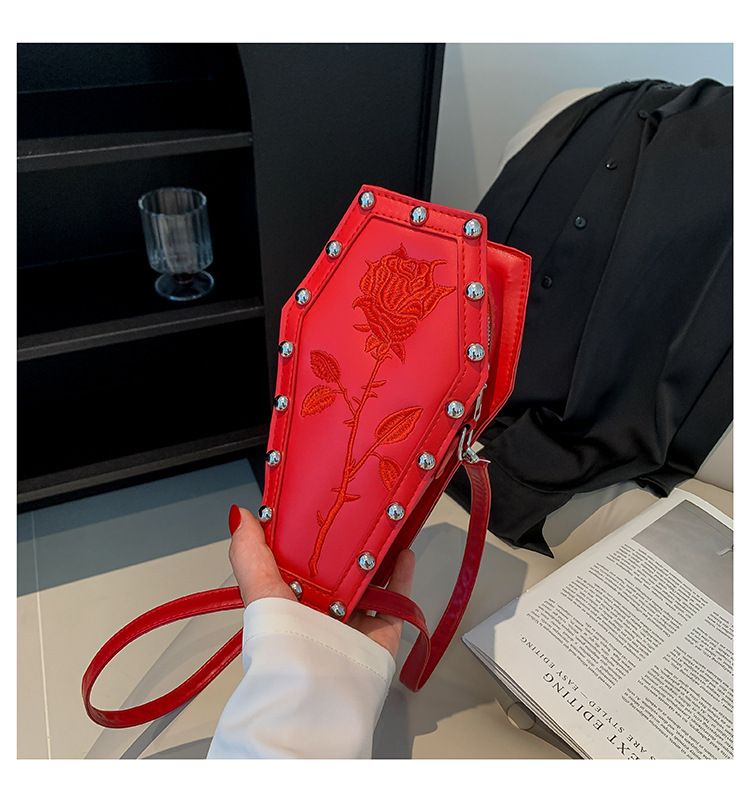 Mini Bag New Fashion Retro Dark Series Personality Trend Coffin Women's Trend Pu Messenger Bag Shoulder Bag Women's Bag_viptrois.com