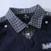 Two-Piece Sweatshirt With Turn-Down Collar, Patchwork Plaid Design, Spring And Autumn Men's Polo Shirt, Long Sleeve_viptrois.com