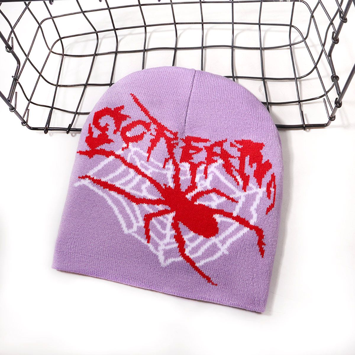 Unisex Spider Web Jacquard Knit Beanie - Trendy Streetwear Fashion, Warm & Stylish, Perfect For Winter (Black, Light Purple, Beige, Ginger, Red)_viptrois.com