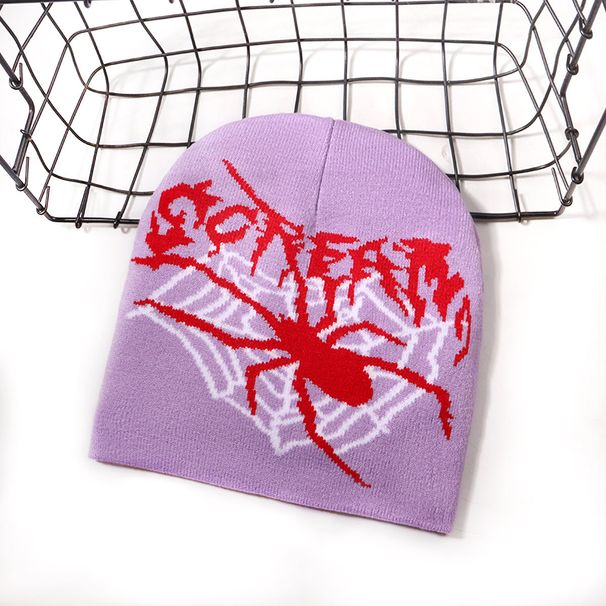 Unisex Spider Web Jacquard Knit Beanie - Trendy Streetwear Fashion, Warm & Stylish, Perfect For Winter (Black, Light Purple, Beige, Ginger, Red)_viptrois.com