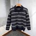 Striped Polo Collar Sweater For Men And Women In Autumn And Winter, Stylish Knit Sweater Jacket_viptrois.com