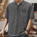 2024 Summer New Turn-down Collar Button T-shirt Men's European Style Washed Short Sleeve Loose Casual Top Men_viptrois.com