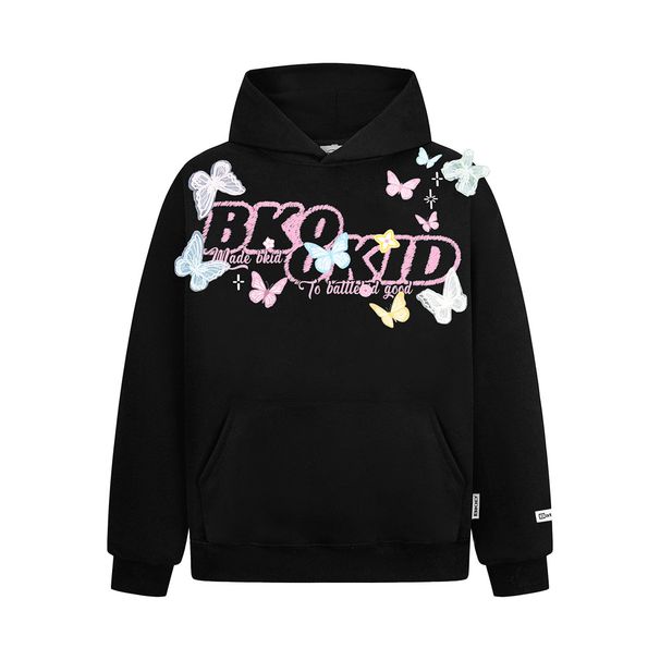 American High Street Letter Butterfly Patch Embroidered Hoodie Vibe Trendy Brand Unisex Autumn Winter Loose Niche Design_viptrois.com