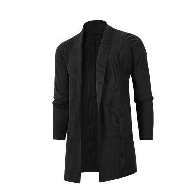 "Men's Mid-Length Knit Cardigan – Lightweight Loose-Fit Layering Jacket (Khaki, Grey, Navy, Burgundy, Black, M-3XL)"_viptrois.com