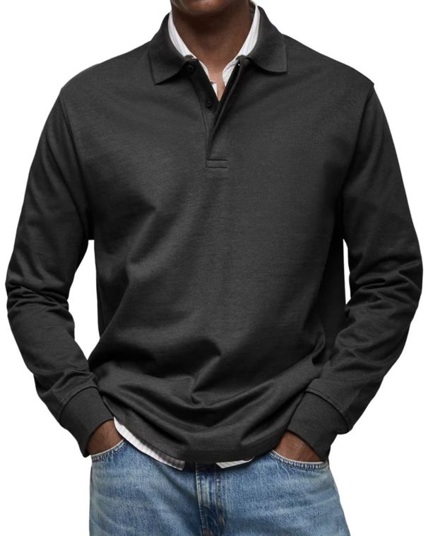 Classic Men's Long Sleeve Button-Down Shirt - Breathable Polyester, Slim Fit, Versatile Solid Colors For Casual & Office Wear_viptrois.com