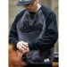 American Contrasting Color Splicing Crew Neck Fleece Sweater Men's Autumn And Winter Trendy Brand Loose Casual Plus Fat Plus Size Long-sleeved Top_viptrois.com
