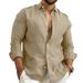 Men's Pure Color Linen-Look Shirt Long Sleeve Relaxed Fit Breathable Daily Shirt Soft Textured Fabric For Street Style & Outdoor Wear, Sizes Xs To 6xl_viptrois.com