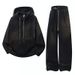 "Men's College Style Hooded Sweatshirt Set – Loose Fit Casual Cardigan & Pants – Black/Gray/White"_viptrois.com