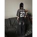 Letter-printed V-neck Short-sleeve T-shirt, Summer Hollow-out Cropped Jersey, Loose-fitting Mesh Top For Men And Women_viptrois.com
