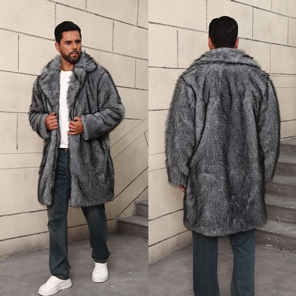 Pulse New European And American Cross-Border For Men, Mid-Length British Style Suit Collar, Warm Fur Coat_viptrois.com