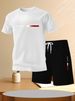 Men's Short Sleeve T-Shirt Trendy Summer Style Letter Print Loose Fit Casual Suit_viptrois.com