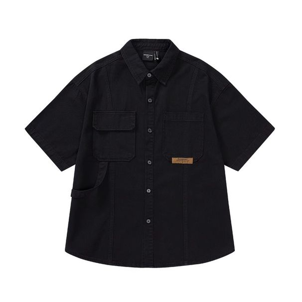Men's Clothing Cool And Stylish Washed Short Sleeved Work Shirt For Men, New Summer 2025, American Retro Trendy Casual Shirt Jacket._viptrois.com